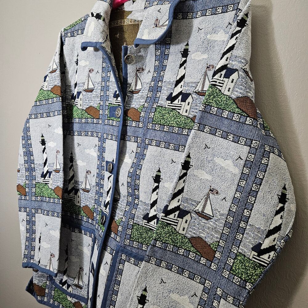 Vintage NWOT Blair Tapestry Lighthouse Chore Jacket XL Nautical CoastalGrandma